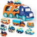 9 Pack Cars Toys for 2 3 4 5 Years Old Toddlers Boys and Girls Gift, Big Transport Truck with 8 Small Cute Pull Back Trucks, Colorful Assorted Vehicles Playset, Carrier Truck with Sound and Light